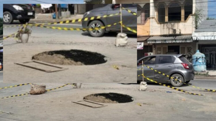 Pengendara Harus Hati-hati, Jalan Depan PDAM Tirtanadi Sunggal Amblas