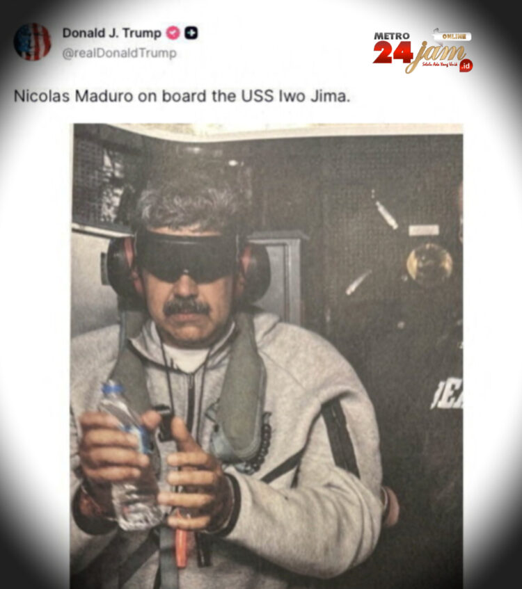 Donald Trump Pamerkan Foto Presiden Venezuela yang Ditangkap dengan Mata Tertutup dan Tangan Diborgol