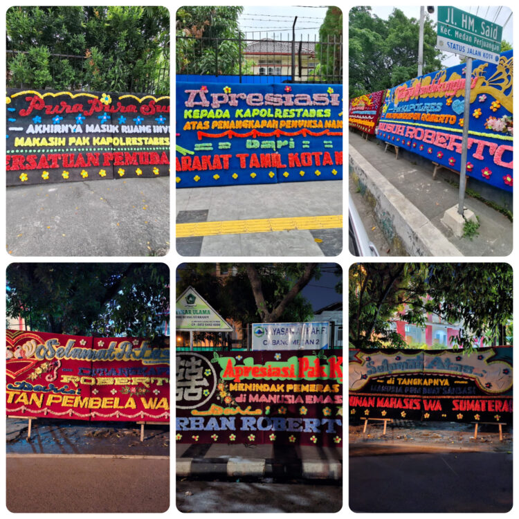 Influencer Mr Roberto Ditangkap, Karangan Bunga Banjiri Polrestabes Medan